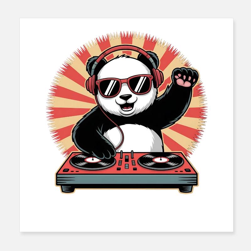 Panda DJ mit Kopfhörern Poster 20x20 cm