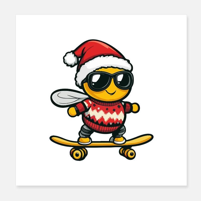 Abeille Noël Drôle Poster 20 x 20 cm