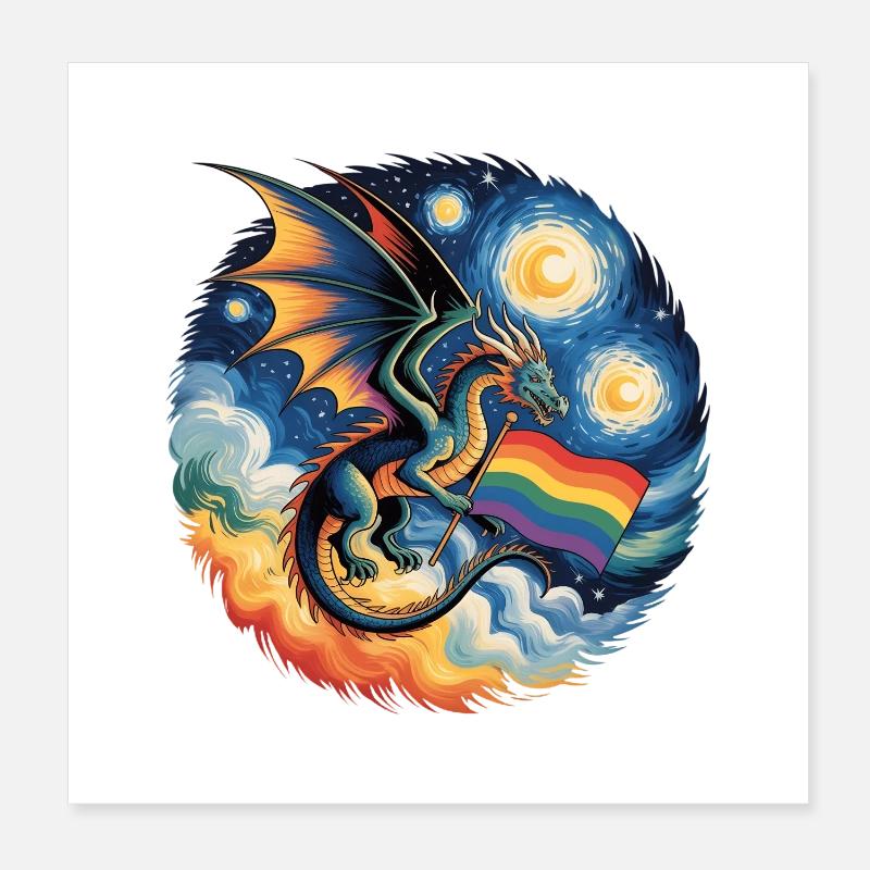 Pridelike Drache mit Regenbogenflagge Poster 20x20 cm