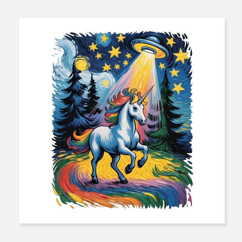 Licorne lumineuse dans un élan étoilé Poster 20 x 20 cm