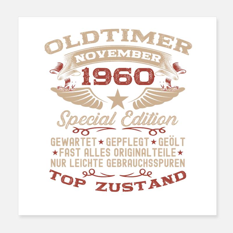 65. Geburtstag Geschenk Oldtimer November 1960 Poster 20x20 cm