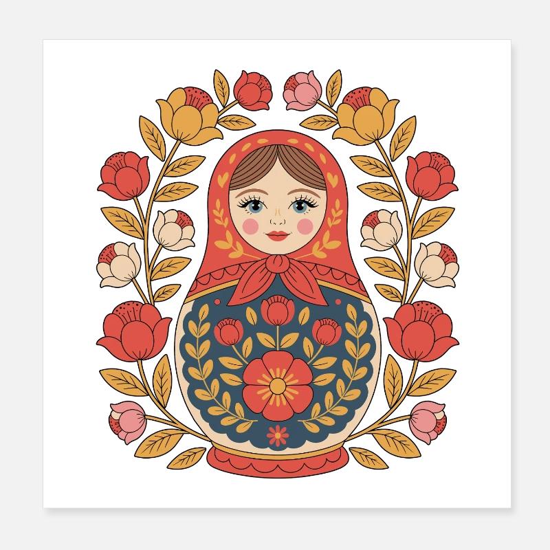 Conception de couronne de fleurs matriochka Poster 20 x 20 cm