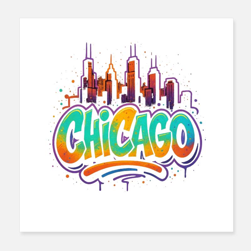Silhouette du graffiti de Chicago Poster 20 x 20 cm