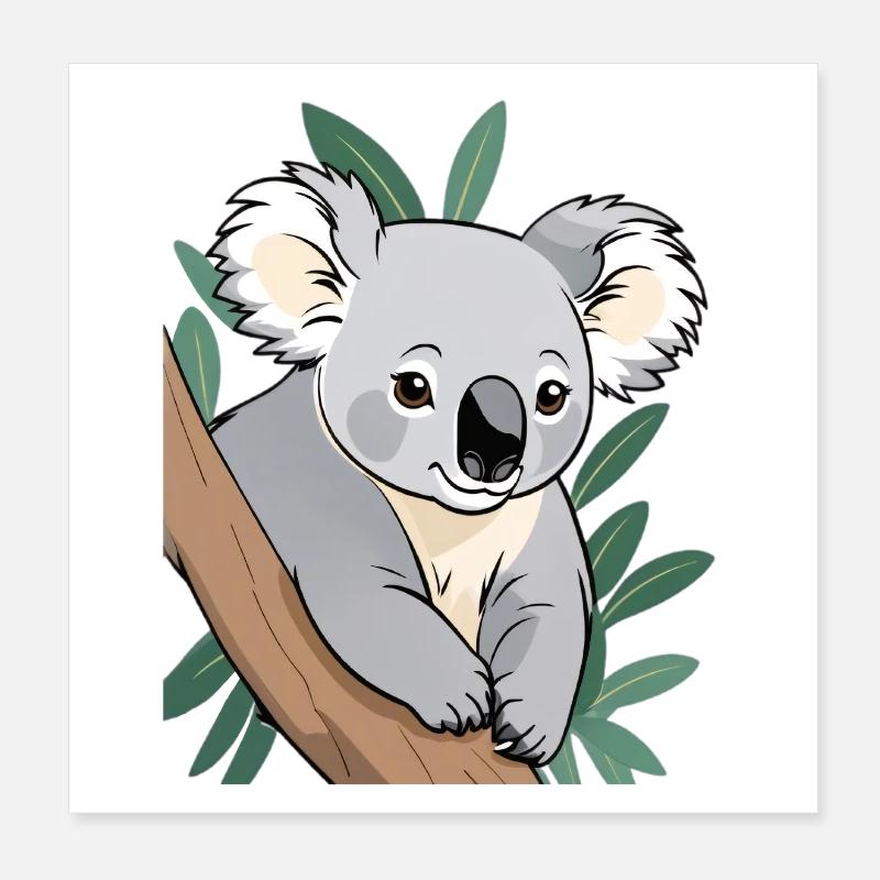 Koala sur une branche dessin animé Poster 20 x 20 cm
