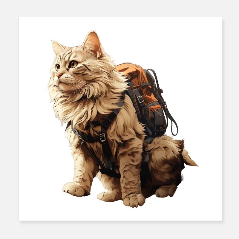 Abenteuer Katze mit Rucksack Poster 20x20 cm
