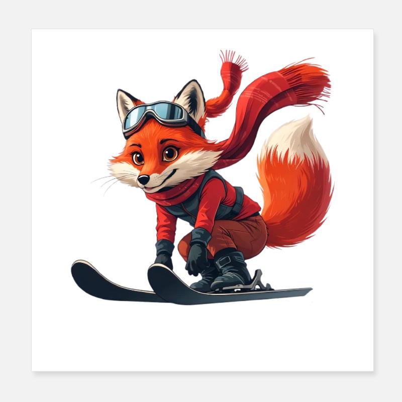 Fuchs Skifahrer Abenteuer Poster 20x20 cm