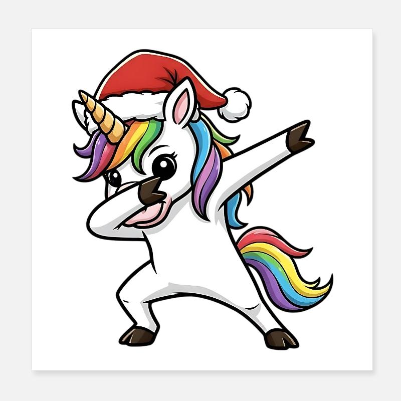 Weihnachts Einhorn Dab Poster 20x20 cm
