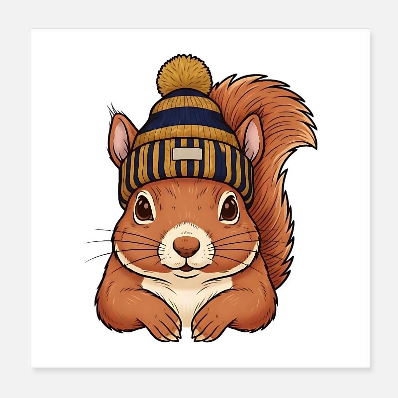 Squirrel with Hat – Winter Outfit Poster 8" x 8" (20x20 cm)