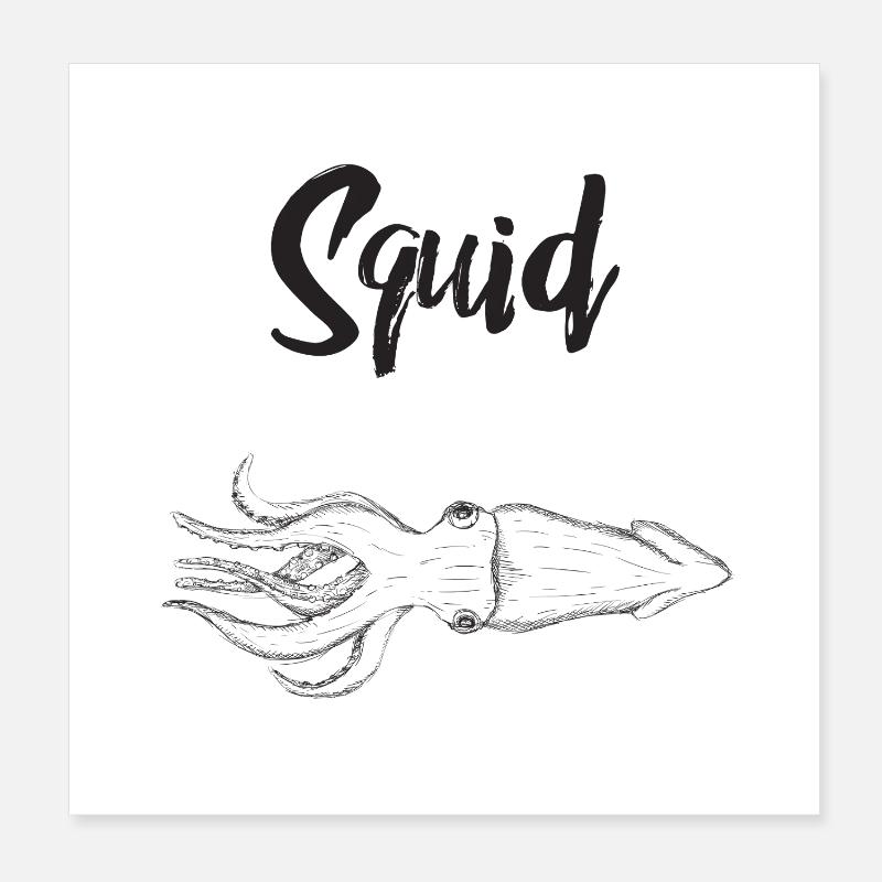 Nautic Design Squid Ink Sketch hand drawn minimal Poster 8" x 8" (20x20 cm)