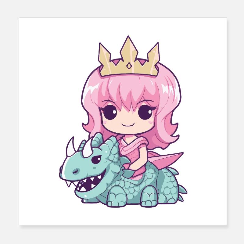 Princesse Dragon Mignon - Poster 20 x 20 cm - blanc