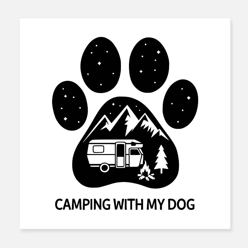 Camping avec mon chien Citation Poster 20 x 20 cm