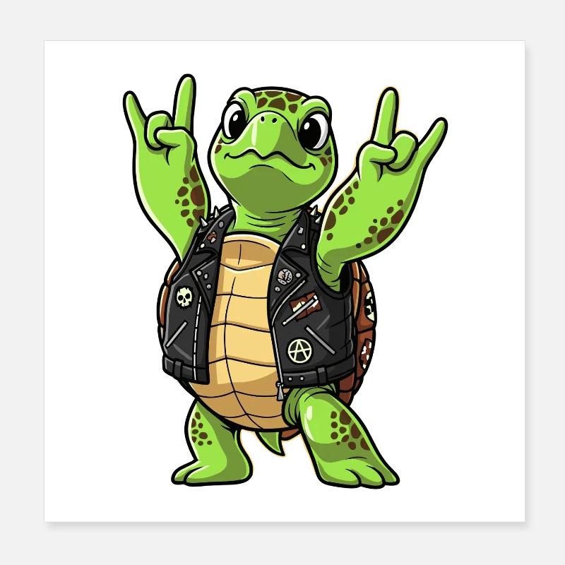 Rock'n'Roll Schildkröte trägt Lederjacke Poster 20x20 cm