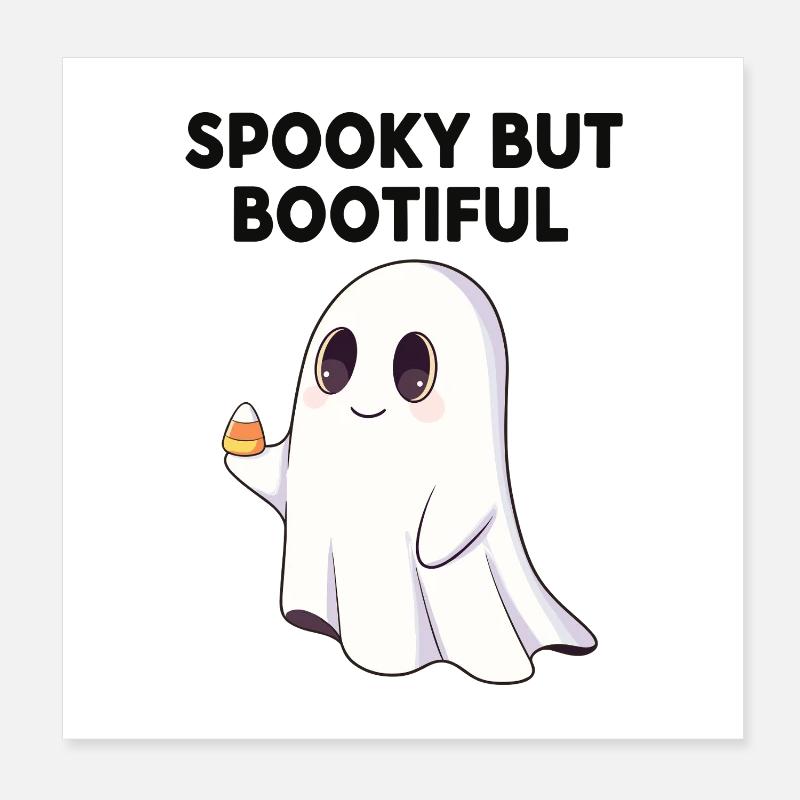 Spooky But Bootiful Cute Ghost Holding Candy Corn  Poster 8" x 8" (20x20 cm)