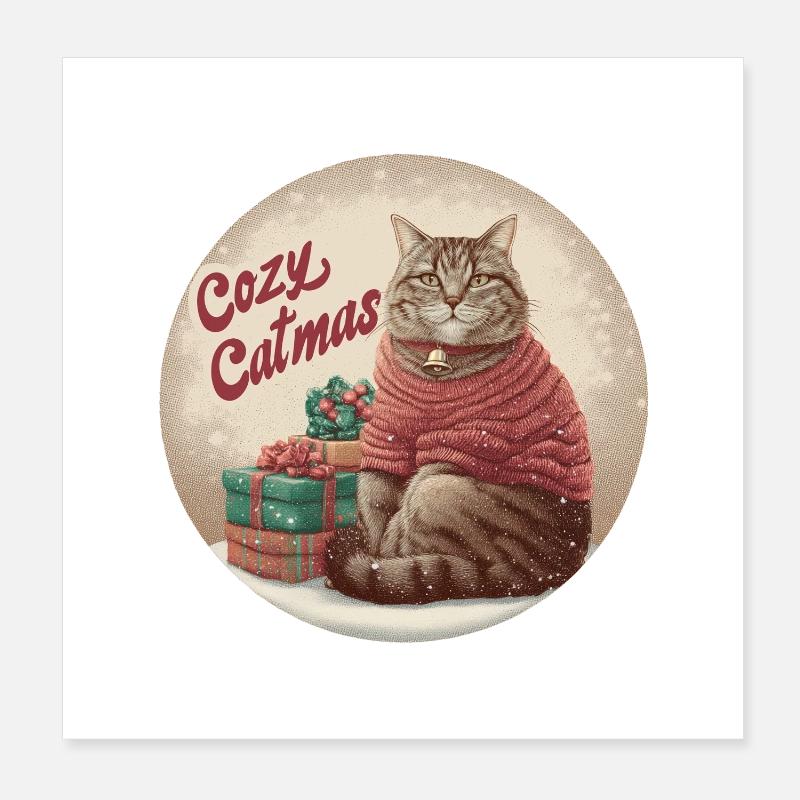 Chemise de chat de Noël Cozy Tabby en pull de Père Noël Poster 20 x 20 cm