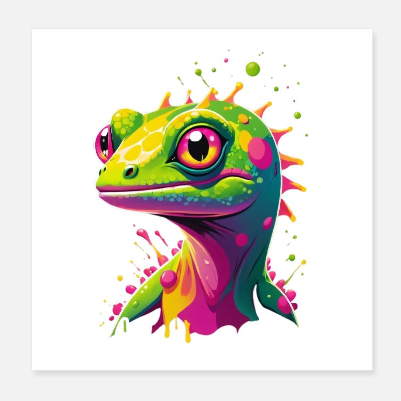 Colorful Lizard Neon Splash Poster 8" x 8" (20x20 cm)