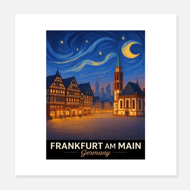 Frankfurt am Main Nachtansicht Poster 20x20 cm