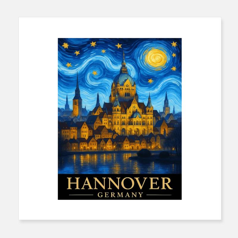Hanover Night Star Skyline Poster 8" x 8" (20x20 cm)