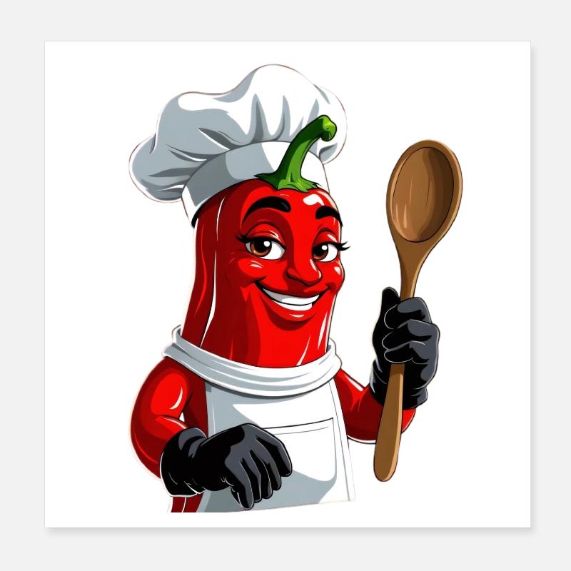 Chili Chef Cartoon Kitchen Hero Poster 8" x 8" (20x20 cm)