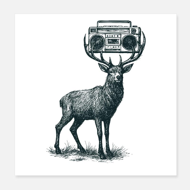 Cerf avec Boombox Poster 20 x 20 cm