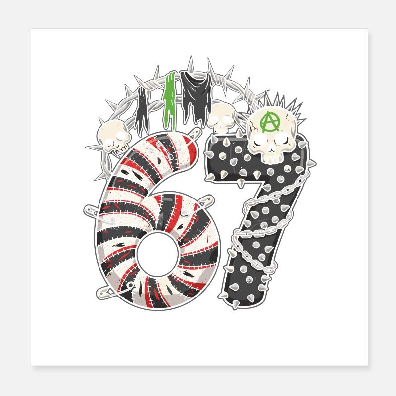 67 Numéro Gothique avec Collier d’Épines Crâne Poster 20 x 20 cm
