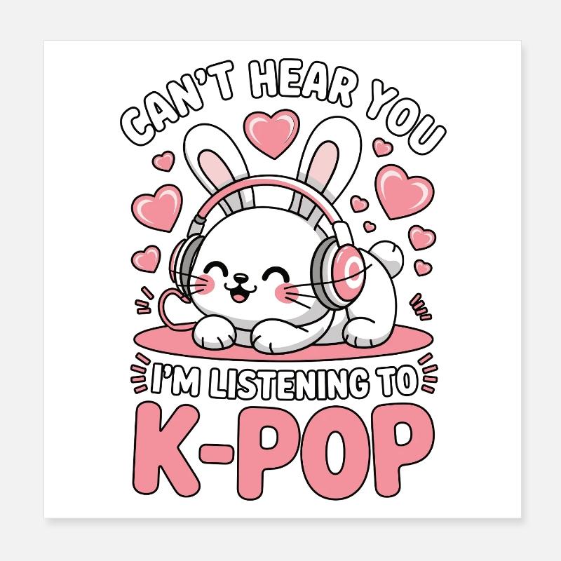 Lapin K-Pop avec écouteurs Poster 20 x 20 cm