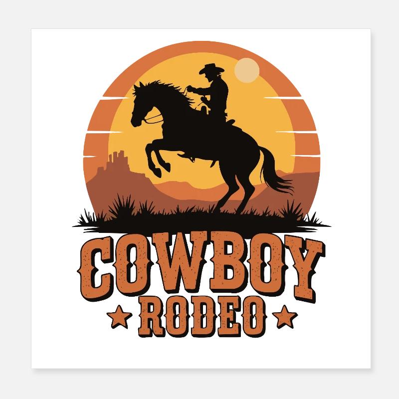 Rodéo de cow-boy - Wild West Sunset Design Poster 20 x 20 cm