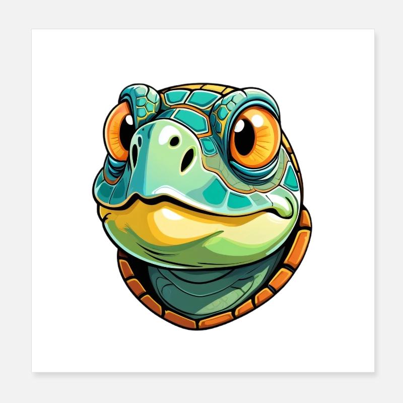 Cheerful Cartoon Turtle Poster 8" x 8" (20x20 cm)