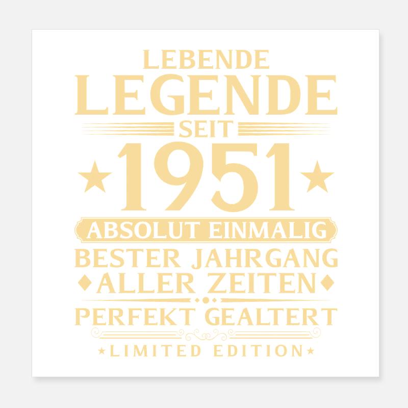 1951 Baujahr Legende 75. Geburtstag Geschenk Poster 20x20 cm