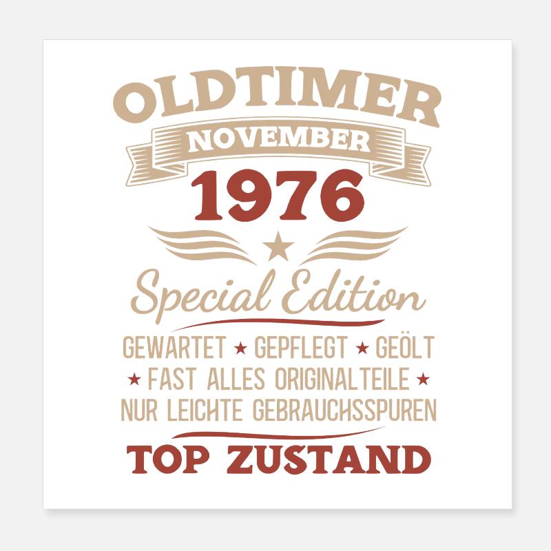 50. Geburtstag Geschenk Oldtimer November 1976 Poster 20x20 cm