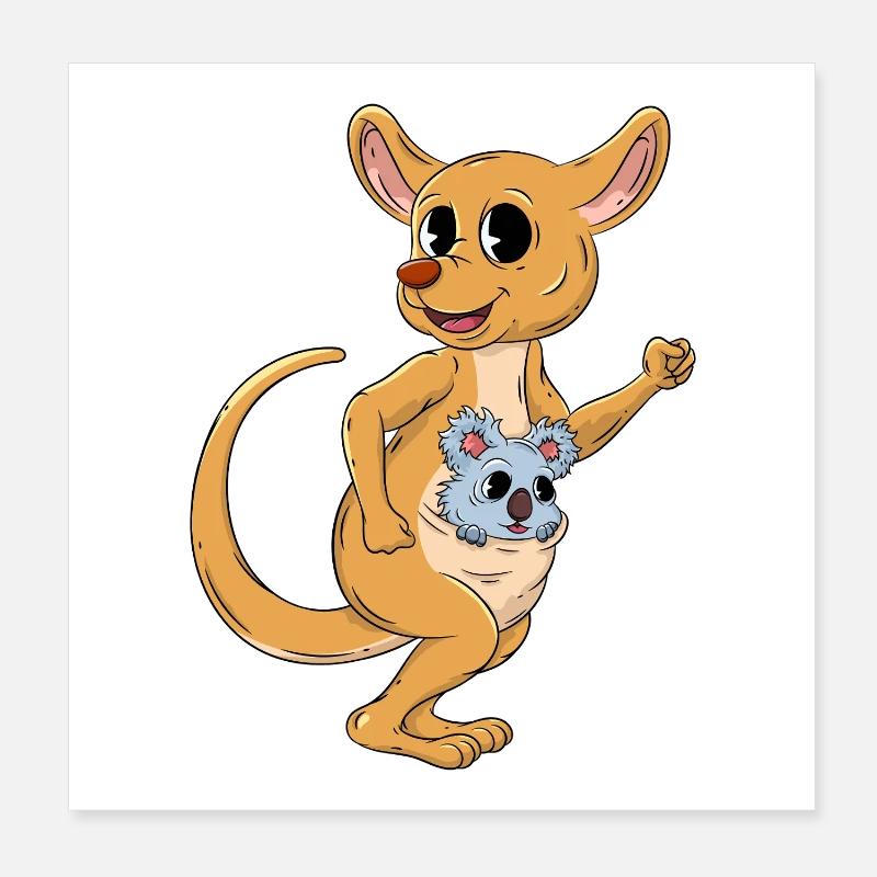 Kangaroo with Koala Baby Poster 8" x 8" (20x20 cm)