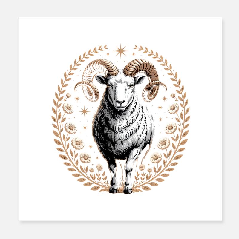 Widder Sternzeichen Mit Blüten Und Sternen Poster 20x20 cm