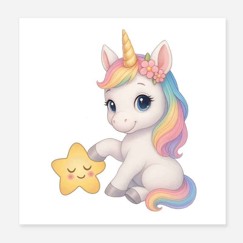 Regenbogen Mädchen Einhorn Unicorn Poster 20x20 cm