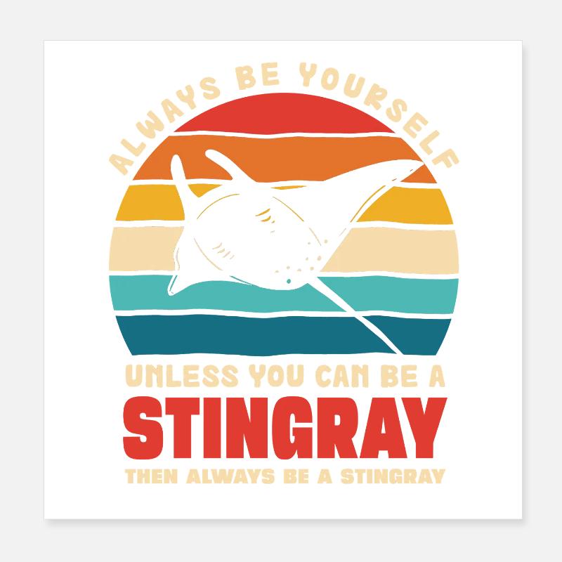 Stingray en coucher de soleil rétro Poster 20 x 20 cm