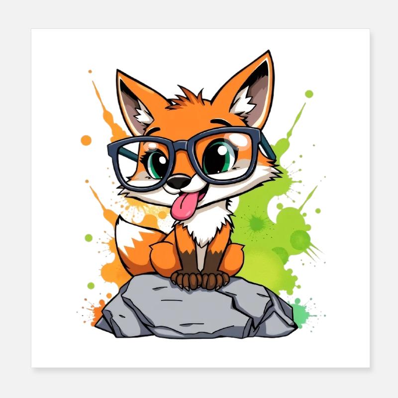 Brillenfuchs auf Stein Poster 20x20 cm