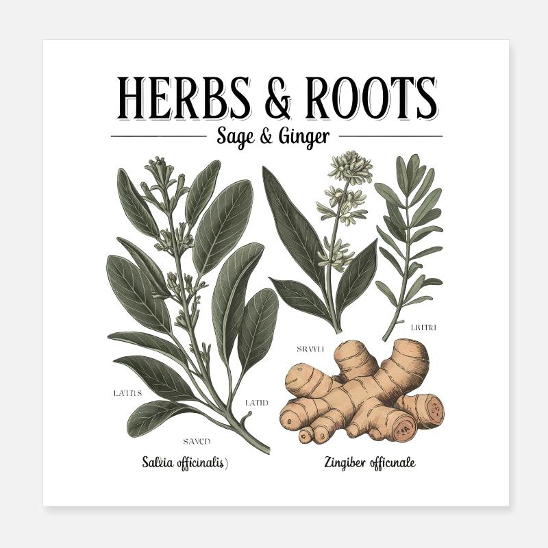 Herbs & Roots – Sage & Ginger Poster 8" x 8" (20x20 cm)
