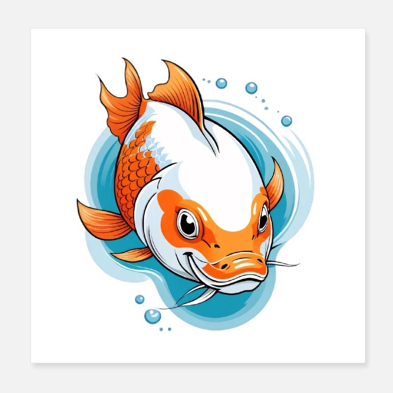 Koi Carp Color Explosion Illustration Poster 8" x 8" (20x20 cm)
