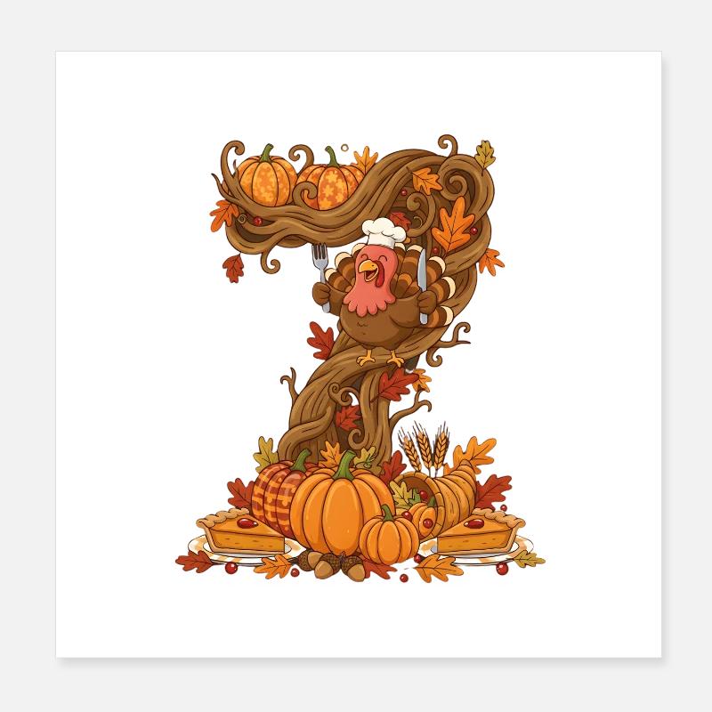 Autumn Harvest Turkey on Twisted Tree Poster 8" x 8" (20x20 cm)