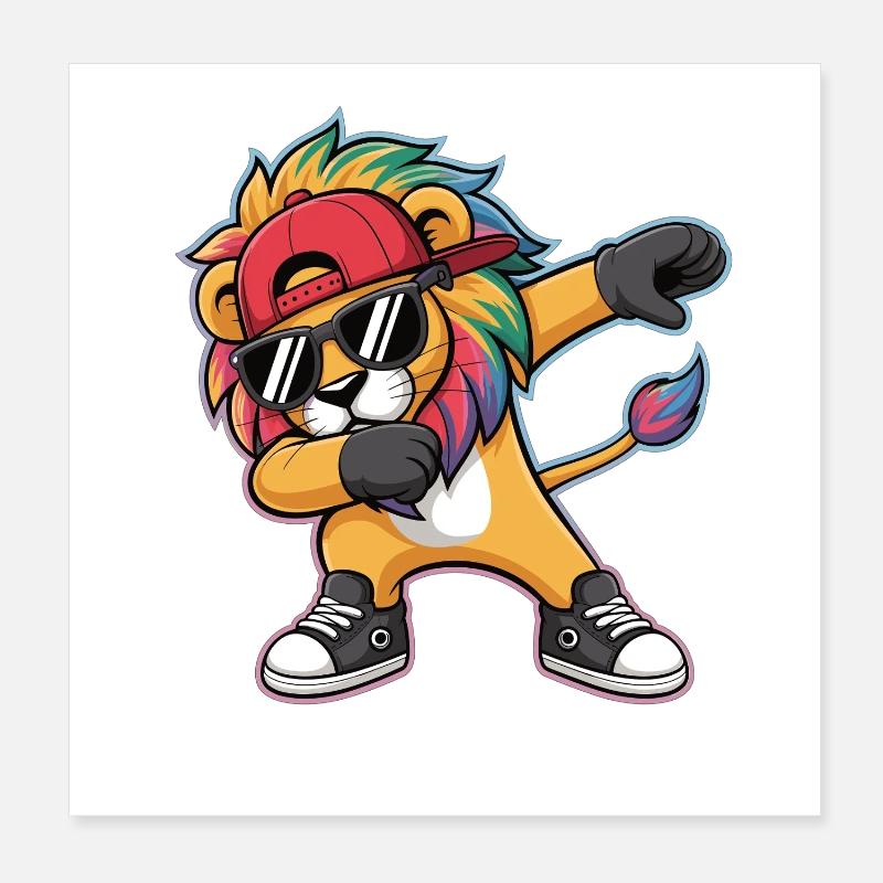 Dabbing Lion avec crinière arc-en-ciel Poster 20 x 20 cm