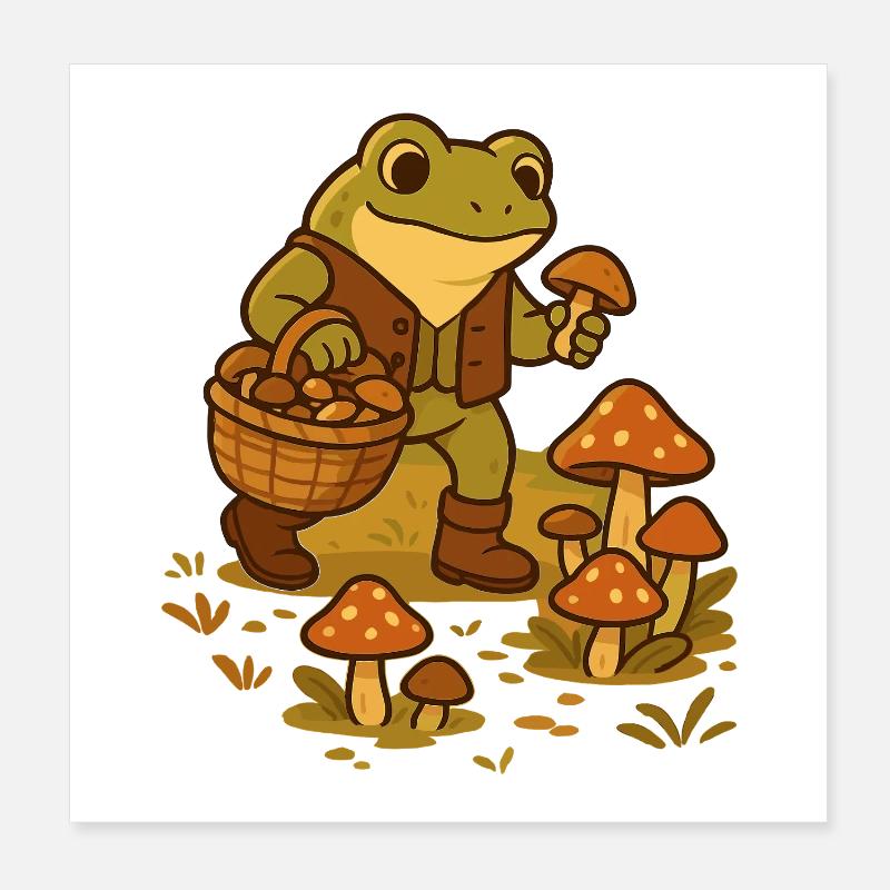 Grenouille avec panier à champignons – Mushroom Picker Frog Poster 20 x 20 cm
