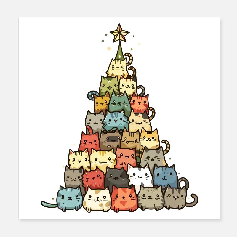 Chat Arbre de Noël Poster 20 x 20 cm