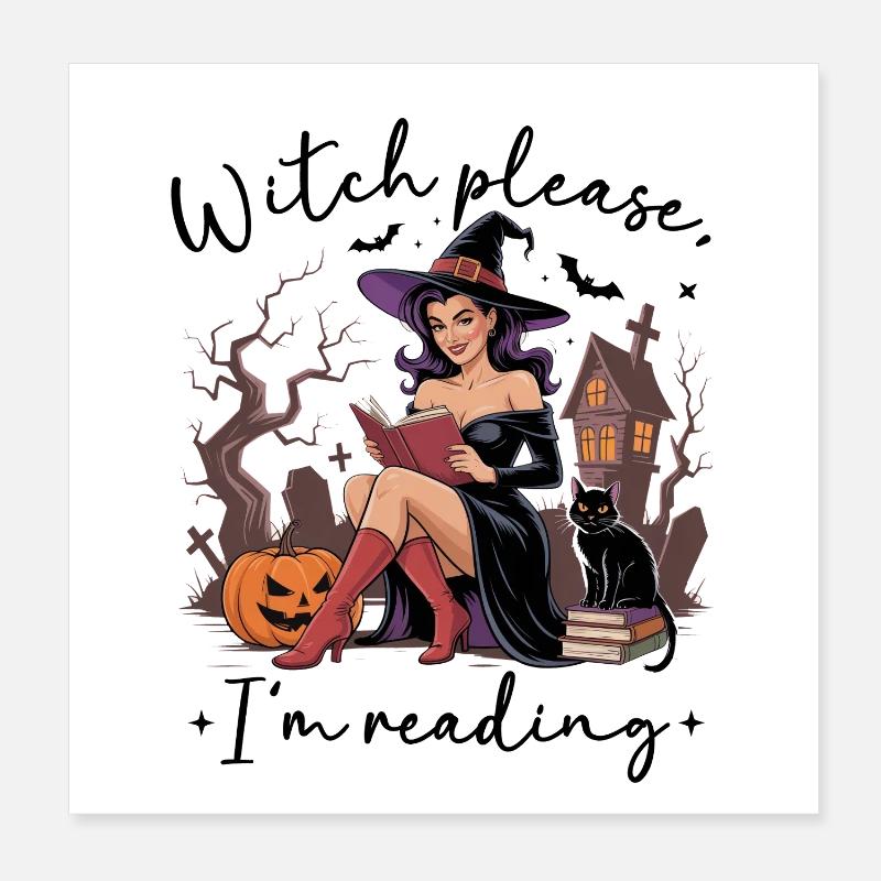 Witch Reading by Pumpkin Night Poster 8" x 8" (20x20 cm)
