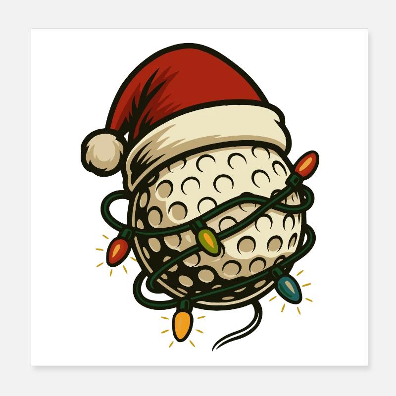 Merry Christmas Golf Ball Santa Lights Fun Poster 8" x 8" (20x20 cm)