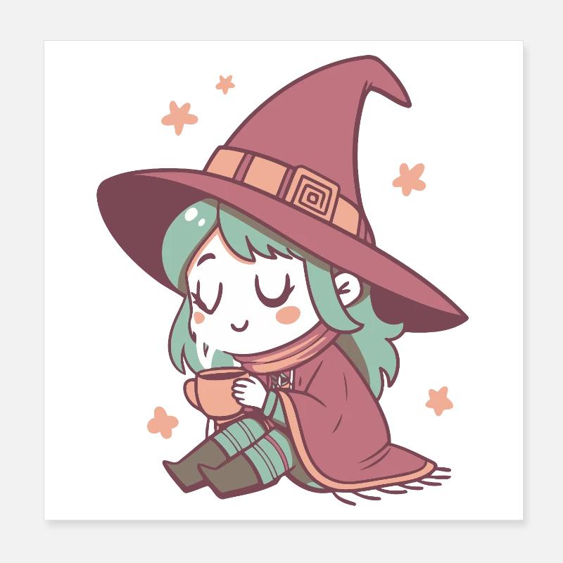 Hexe Cozy mit Pastelltee Poster 20x20 cm