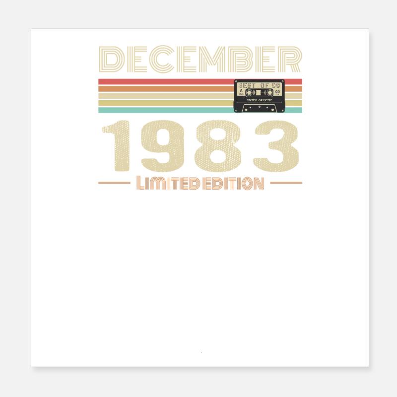 Décembre 1983 anniversaire Décembre 1983 Décembre Poster 20 x 20 cm