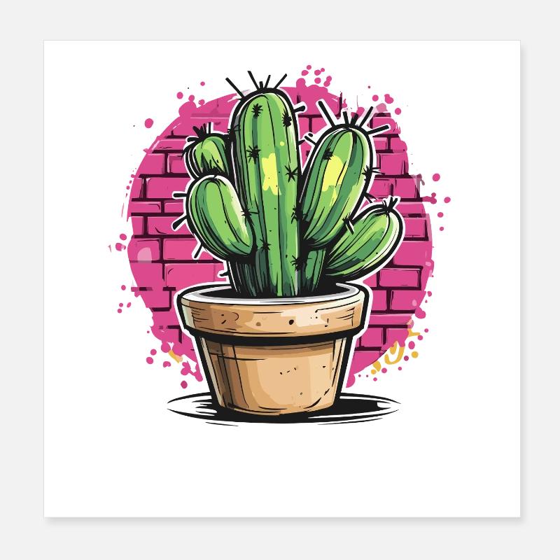 Cactus Graffiti in Pink Background Poster 8" x 8" (20x20 cm)