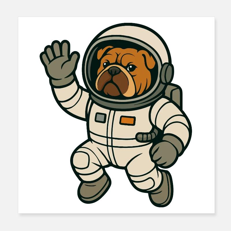 Bouledogue astronaute flottant dans l’espace dessin animé Poster 20 x 20 cm