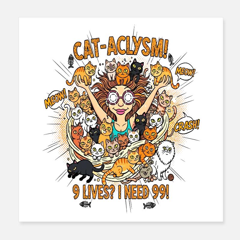 CAT-ACLYSM! 99 Katzen Chaos - Comic Poster 20x20 cm