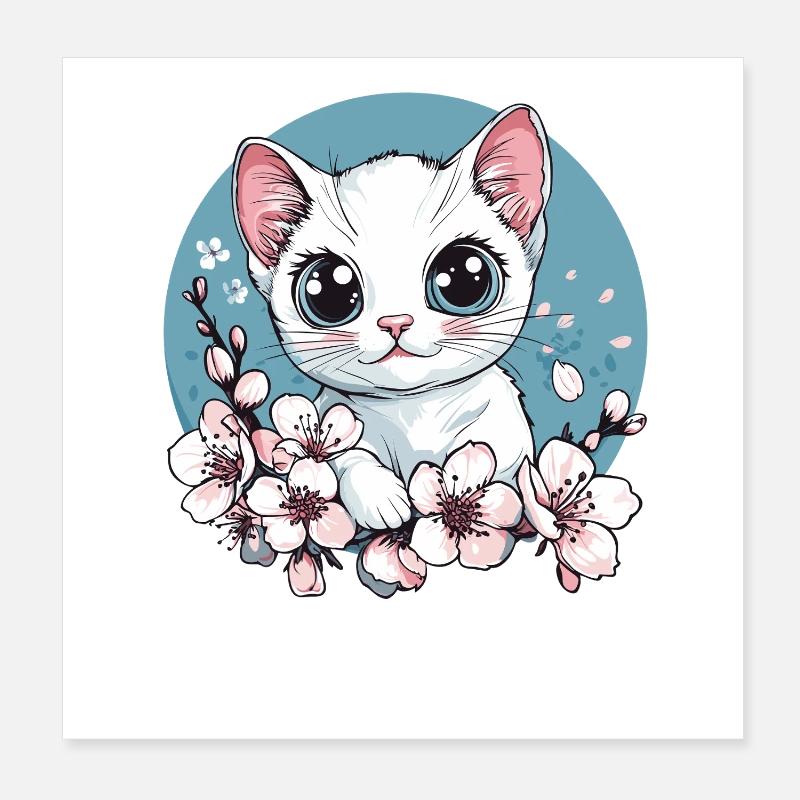 Kittens in the cherry blossom circle Poster 8" x 8" (20x20 cm)
