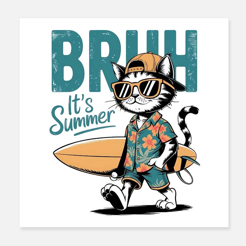 Surfer cat with surfboard Poster 8" x 8" (20x20 cm)