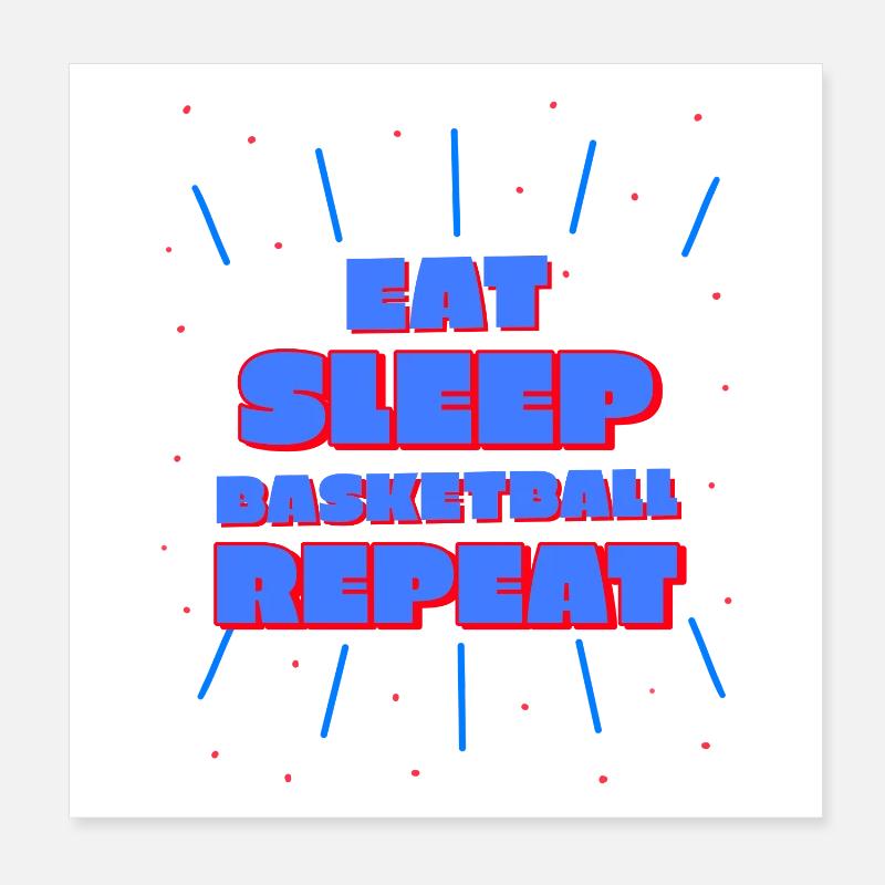 manger, dormir, basket-ball, répéter le design bleu/rouge Poster 20 x 20 cm